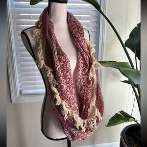 Red patterned boho infinity scarf